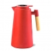 Garrafa T&eacute;rmica Inox 1 Litro Cabo Madeira Caf&eacute; Ch&aacute; Preta Elegante