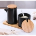 Kit Galheteiro Gourmet Cerâmica Black & Bambu: Elegância e Organização para sua Mesa