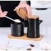 Kit Galheteiro Gourmet Cerâmica Black & Bambu: Elegância e Organização para sua Mesa