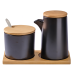 Kit Galheteiro Gourmet Cerâmica Black & Bambu: Elegância e Organização para sua Mesa