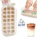 Forma de Gelo com Tampa Bege em Silicone 21 Cavidades Organizador de Freezer
