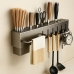 Suporte Organizador Cozinha Parede Aço Inox 6 Ganchos Porta Facas Utensílios Cinza