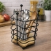 Suporte Talheres Porta Utens&iacute;lios 15,5cm A&ccedil;o Preto Base Madeira Cozinha