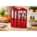 Faqueiro Inox 26 Pe&ccedil;as Vermelho Jogo Talheres Cozinha Mesa Churrasco Completo