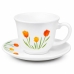 Jogo X&iacute;caras Ch&aacute; Pires Flores Conjunto 12 Pe&ccedil;as 220ml Branco Tulipa Garden