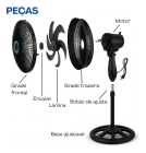 Ventilador De Coluna 40cm 6 Pas Preto 127v Silencioso