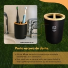 Kit Banheiro 6 Pe&ccedil;as Preto Bambu Pl&aacute;stico Lixeira Saboneteira Porta Escova Organiza&ccedil;&atilde;o