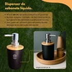 Kit Banheiro 6 Pe&ccedil;as Preto Bambu Pl&aacute;stico Lixeira Saboneteira Porta Escova Organiza&ccedil;&atilde;o