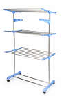 Varal de Chão Vertical 3 Andares Dobrável Inox 48kg com Rodinhas Azul